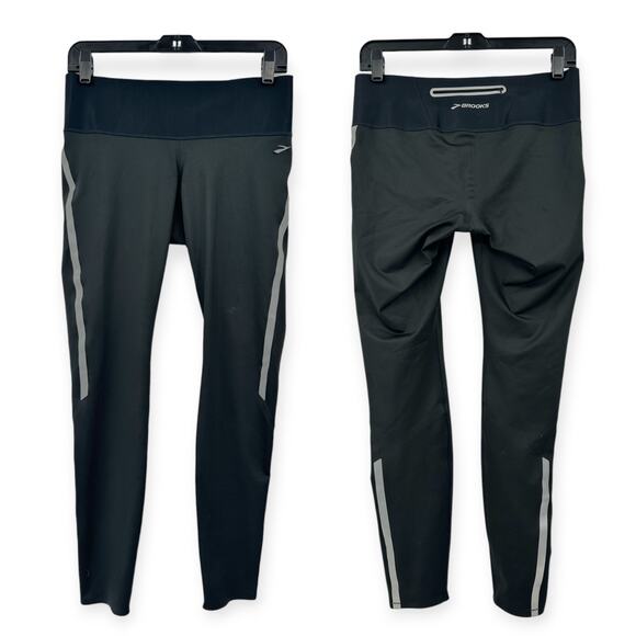 Brooks | M | Women's Black w/ Silver Reflective Stripe Equilibrium Running Tight - Picture 1 of 6